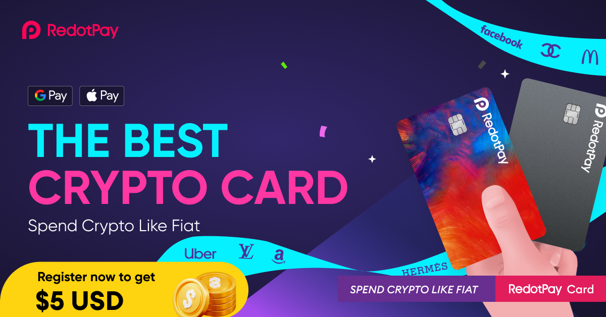 RedotPay crypto card affiliate offer with 5 USD sign-up bonus