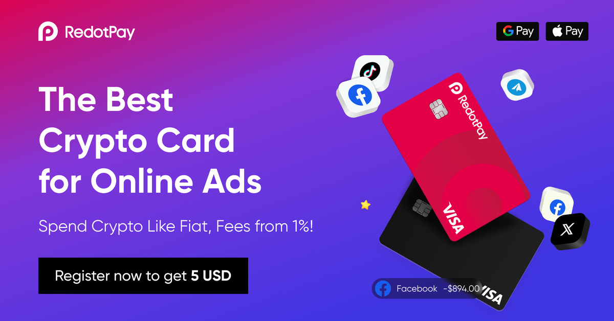 RedotPay online ads card affiliate offer with 5 USD sign-up bonus